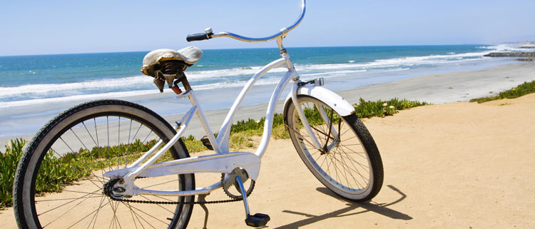 Beach cruiser bike sitting along the beach